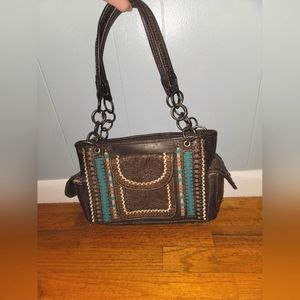 MONTANA WEST CONCEALED CARRY VEGAN LEATHER TURQUOISE AND BROWN PURSE